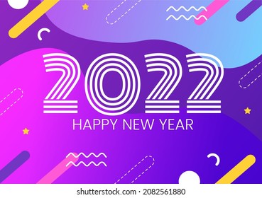 Happy New Year 2022 Template Flat Design Illustration with Ribbons and Confetti on a Colorful Background for Poster, Brochure or Banner 