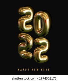 Happy new year 2022 templates gold numbers. Realistic 3d sign. Festive poster or banner design
