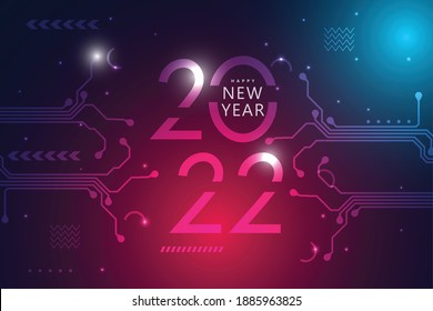 Happy New Year 2022 Text Design. 2022 Text. Futuristic Technology Background. Vector Illustration