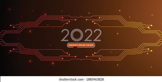 Happy New Year 2022 text design. 2022 Text. Futuristic technology background. Vector illustration
