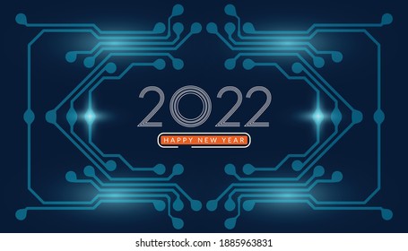 Happy New Year 2022 text design. 2022 Text. Futuristic technology background. Vector illustration