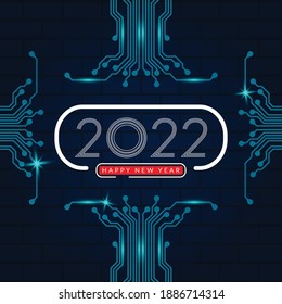 Happy New Year 2022 Text Design. 2022 Text. Futuristic Technology Background. Vector Illustration