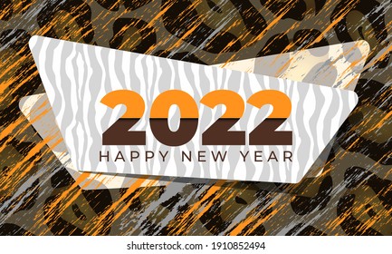 Happy New Year 2022 text design. Brochure design, invitation, template, calendar, card, banner. Memphis geometric shapes abstract style.Vector illustration. EPS 10.