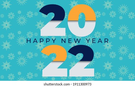 Happy New Year 2022 text design. Brochure design, invitation, template, calendar, card, banner. Memphis geometric shapes abstract style.Vector illustration. EPS 10.