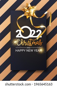 Happy New Year 2022 text design. Cover of business diary for 2022 with wishes. Brochure design template, card, banner. Isolated on white background. Year of the Tiger 2022. Vector illustration. 