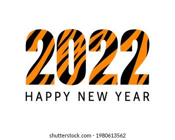 Happy New Year 2022 text design. Numbers 2022 with tiger skin texture. Vector illustration isolated on white background.