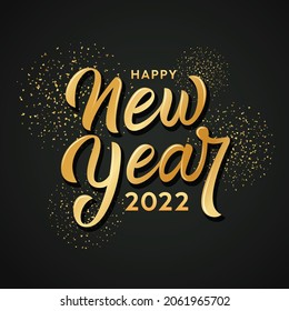 Happy new year 2022 text gold design, on firework at night background, Eps 10 vector illustration