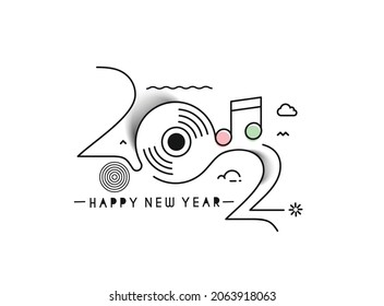 Happy New Year 2022 Text Music Typography Design Patter, ilustración vectorial.