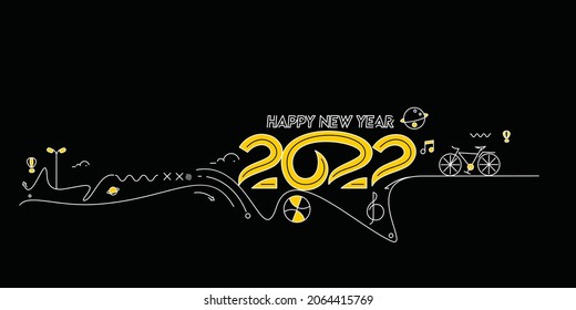 Happy New Year 2022 Text with travel world Design Patter, Vector illustration.