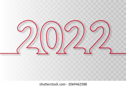 Happy New Year 2022 Text Design For Brochure Design Template, Postcard, Banner, Poster. Vector Red Lines. Numbers Shadow. Vector Illustration On Png Background.