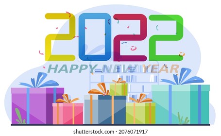  Happy New Year 2022 text. gift box. Suitable for the act of giving campaigns celebrate.