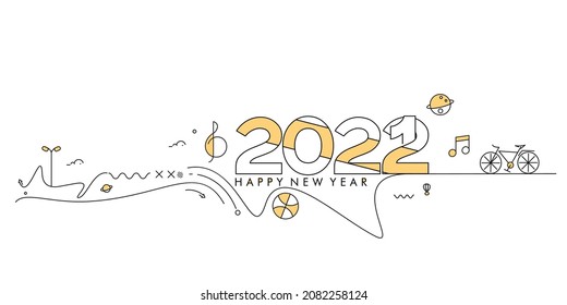 Happy New Year 2022 Text with travel world Design Patter, Vector illustration.