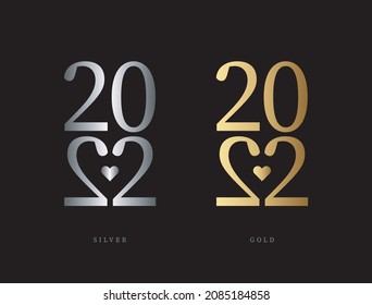 Happy New Year 2022 text design. for Brochure design template, card, banner. 2022 golden and silver Vector illustration. Creative concept design for new year 2022. 
