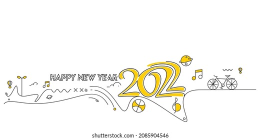 Happy New Year 2022 Text with travel world Design Patter, Vector illustration.