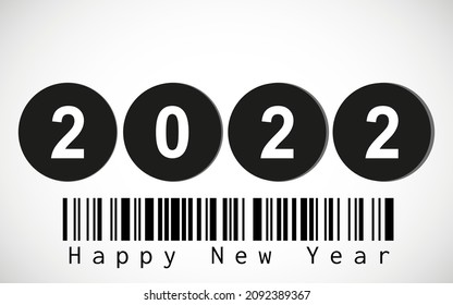 Happy New Year 2022 text design. Inscription Barcode under the year of issue. Vector number design template. Isolated on white background