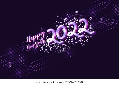 Happy New Year 2022 text with firework background, holiday celebration concept banner. illustration vector.	