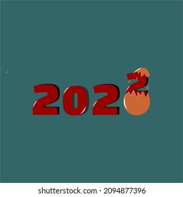 Happy New Year 2022 text design. with egg breaking. Brochure, card, banner design template. Vector illustration. Isolated on a pastel color background. 