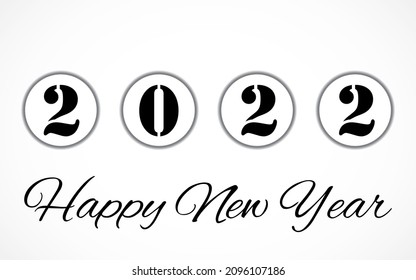 Happy New Year 2022 text design. 2022 Happy New Year logo. Vector number design template. Isolated on white background