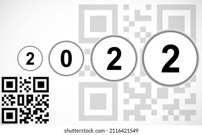 Happy New Year 2022 text design with QR code. Worldwide Covid vaccination. Vector number design template. Isolated on white background