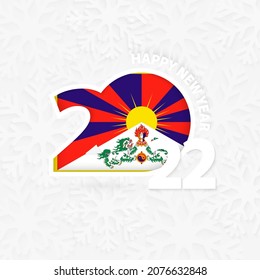 Happy New Year 2022 For Tibet On Snowflake Background. Greeting Tibet With New 2022 Year.