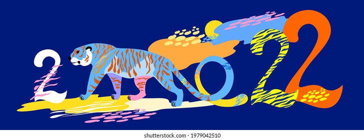 Happy New Year 2022, The year of Tiger in China and Eastern Asia, Constellation symbol for greetings card, invitation, posters, brochure, calendar. Decorate numbers 2022 with Tiger Vector illustration