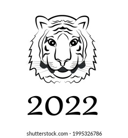 Happy New year 2022. The year of the tiger of lunar Eastern calendar. Creative tiger logo and number 2022 on a white background. Happy New Year Greeting Card.