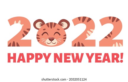 Happy New Year 2022. Year of the tiger. Vector illustration