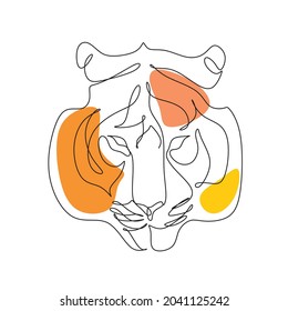 Happy new year 2022 year of the tiger, line art character. One Line Tiger 