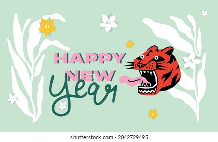 Happy new year 2022 year tiger. Greetings card.