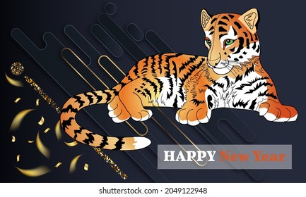 Happy new year 2022. Year of the tiger.  Great for New year cards, banners, headers, party posters.
