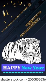 Happy new year 2022. Year of the tiger.  Great for New year cards, banners, headers, party posters.