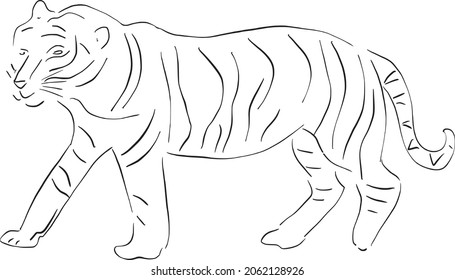 Happy new year 2022 year of tiger drawing tiger black and white lines  for poster, brochure, banner, invitation card, vector illustration Isolated on white background.