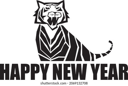 Happy new year 2022 year of tiger drawing tiger black and white lines  for poster, brochure, banner, invitation card, vector illustration Isolated on white background.