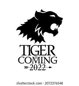 Happy new year 2022. Year of tiger, drawing tiger face black and white lines and numbers 2022 for poster, brochure, banner, invitation card. Vector illustration Isolated on transparent background.