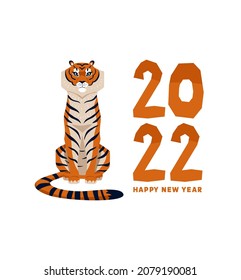 Happy new year 2022 year of tiger chinese Zodiac . Stylized cartoon tiger. Vector illustration Isolated on white background