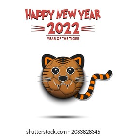 Happy New year. 2022 year of the tiger. Muzzle tiger in the form of a handball ball. Handball ball in the form of a tiger. Greeting card design template. Vector illustration on isolated background