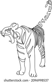 Happy new year 2022 year of the tiger, line art character. One Line Tiger