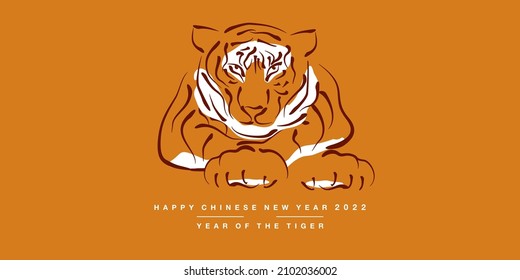 Happy New Year 2022 year of the tiger red white orange drawing of a tiger laying down chinese new year greeting card