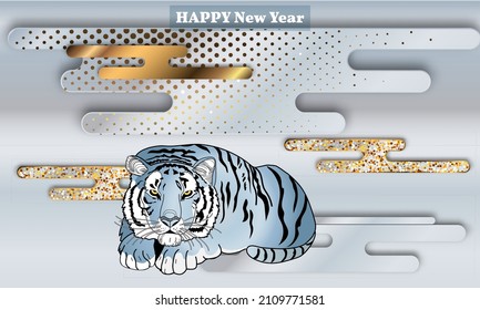 Happy new year 2022. Year of the tiger.  Great for New year cards, banners, headers, party posters. 