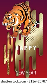 Happy new year 2022. Year of the tiger.  Great for New year cards, banners, headers, party posters.