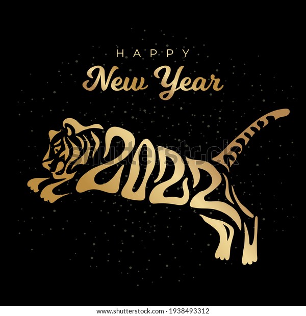 Happy New year 2022. The year of\
the tiger of lunar Eastern calendar. Creative tiger logo and number\
2022 on a black background. Happy New Year Greeting\
Card.