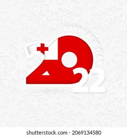 Happy New Year 2022 for Tonga on snowflake background. Greeting Tonga with new 2022 year.