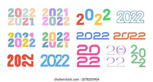 Happy New Year 2022 Typographic Logo Signs Vector Design