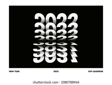 Happy New Year 2022 typographic 3D design. for Brochure design template, card, banner. Vector illustration. Isolated on black background. flip card