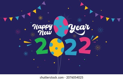 Happy new year 2022 typography banner, celebration vector art and illustration background design
