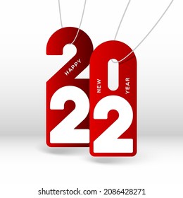 Happy New Year 2022 typography tag design handing on white background