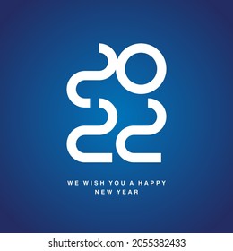 Happy New Year 2022 ultra modern design numbers typography white blue icon logo button