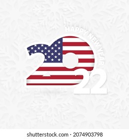 Happy New Year 2022 for USA on snowflake background. Greeting USA with new 2022 year.