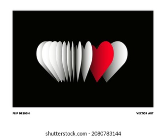 Happy New Year 2022, Happy Valentine, Heart 3D design. for Brochure design template, card, banner. Vector illustration. Isolated on black background. flip card design