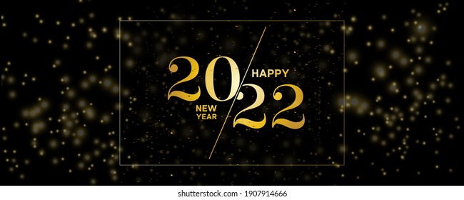 Frohes neues Jahr 2022 - Vektorgrafik - Goldener Text mit goldenem Konfetti